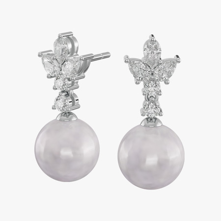 Ammonite Pearl and Diamond Jewelry Earrings